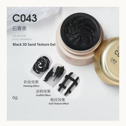TAYE C043 black 3D sand texture gel with grainy stone effect for painting, graffiti and grid nail art designs – professional nail supply Canada USA