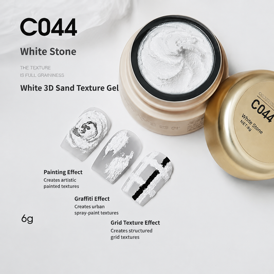 White 3D sand texture gel jar with painting, graffiti, and grid swatches