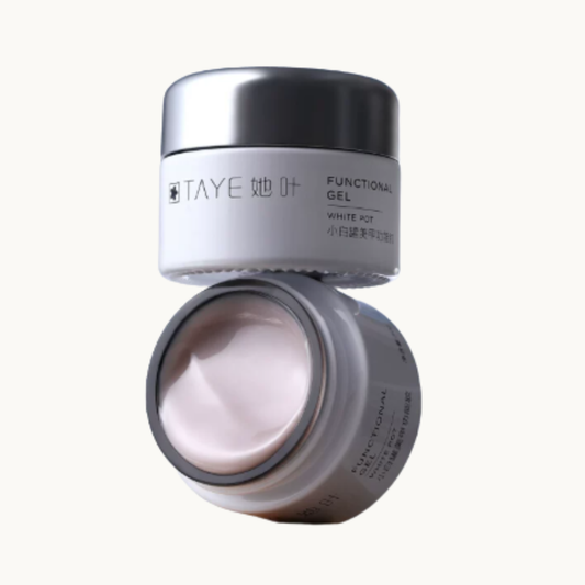 TAYE creamy extension builder gel jars featuring a thick, controlled formula for professional structured nails and gel extensions.