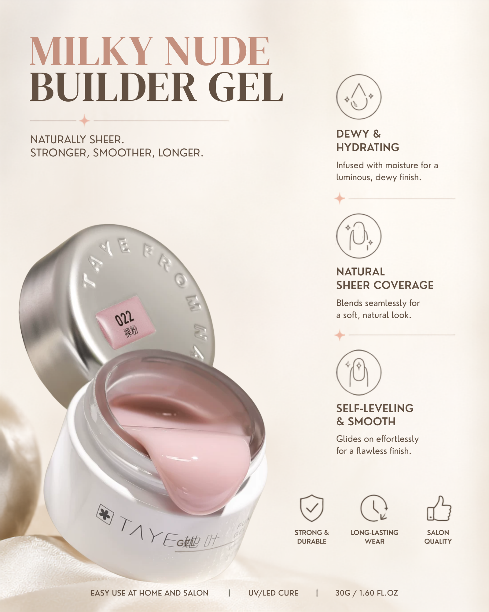 TAYE Milky Nude Builder Gel | Self-Leveling Extension Gel 30g - image 6