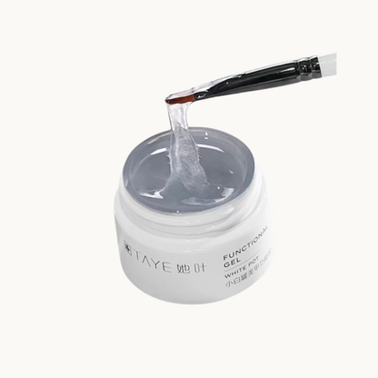 Professional TAYE silk fiber nail repair gel jar showing high-viscosity texture for fixing cracked and broken nails.