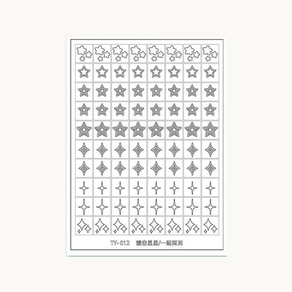 TAYE TY-012 star and sparkle cut-out nail stencil sheet, reusable sticker for celestial and twinkle nail art designs.
