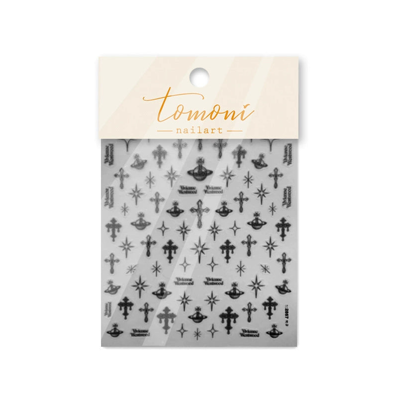 tomoni 2867 black celestial cross nail art sticker sheet