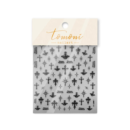 tomoni 2867 black celestial cross nail art sticker sheet