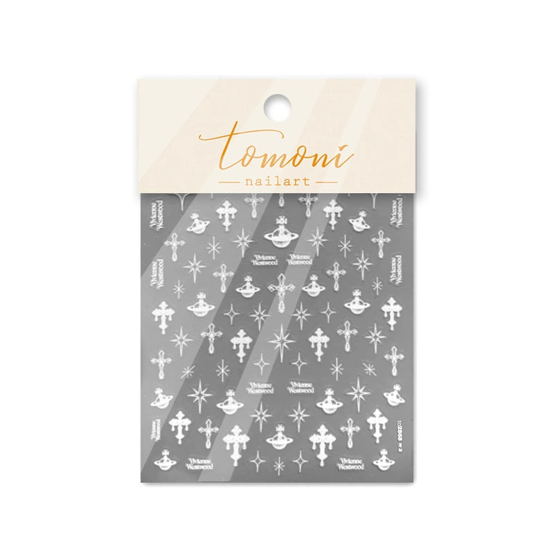 tomoni 2868 white celestial cross nail art sticker sheet