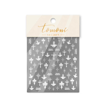 tomoni 2868 white celestial cross nail art sticker sheet
