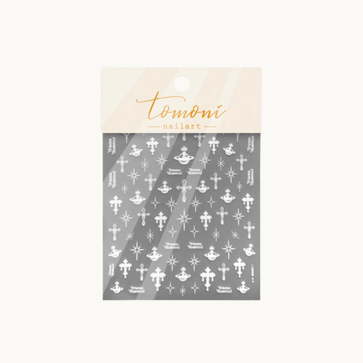 Tomoni TO2868 white celestial nail sticker sheet with stars, planets, and crosses
