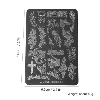 Vintage lace nail stamping plate dimensions: 14.5 by 9.5 cm