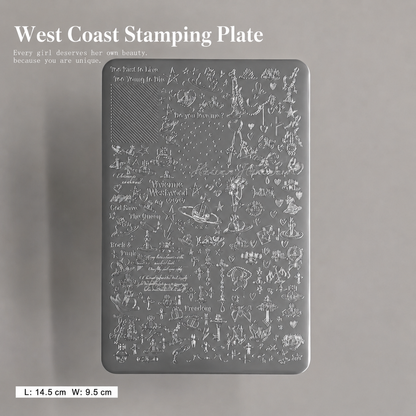 West Coast Doodle Vibes nail stamping plate, size 14.5 by 9.5 cm