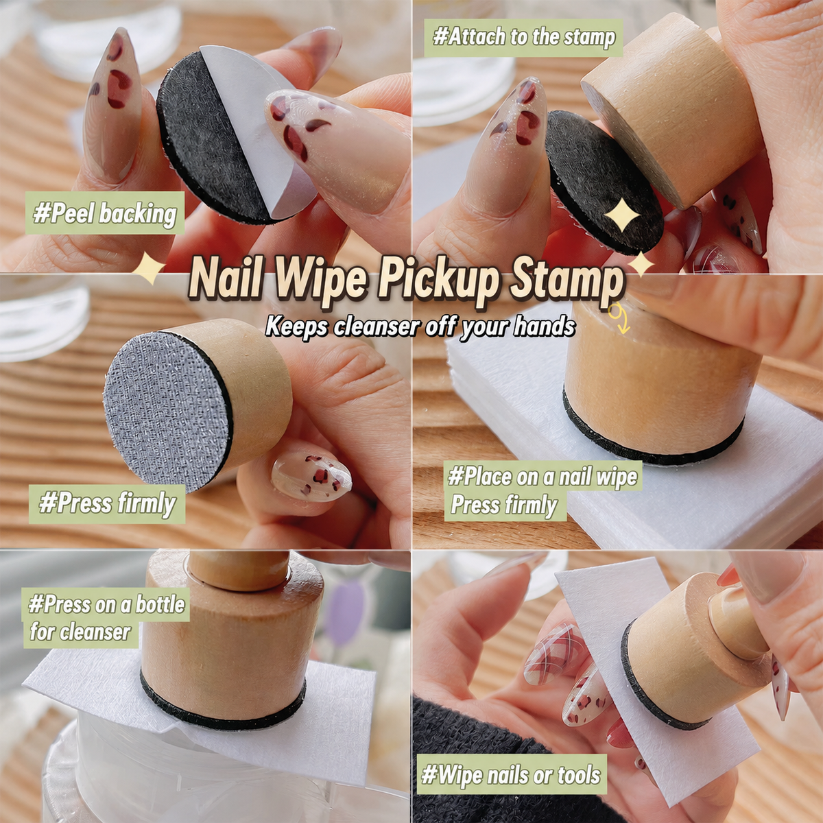 How to use the wooden nail wipe pickup stamp and hook-and-loop pad