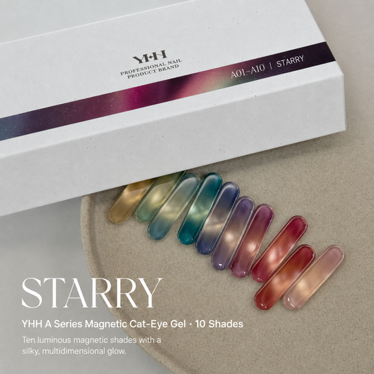 YHH A Series Starry magnetic cat-eye gel collection featuring 10 luminous multidimensional shades.