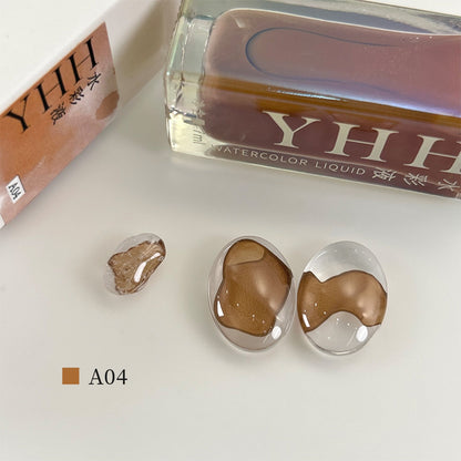 YHH blooming ink A04 caramel brown watercolor blooming nail ink swatch, warm earth tone nail art