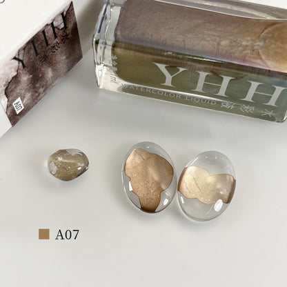 YHH blooming ink A07 soft beige watercolor nail ink swatch, gentle neutral blooming nail art shade