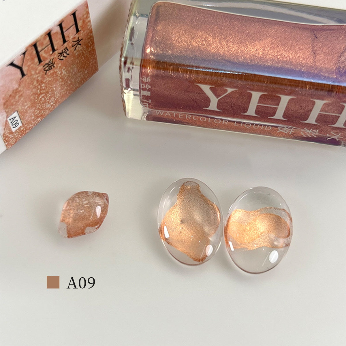 YHH blooming ink A09 dusty rose watercolor nail ink swatch, muted dusty rose morandi blooming nail color