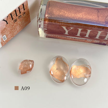 YHH blooming ink A09 dusty rose watercolor nail ink swatch, muted dusty rose morandi blooming nail color