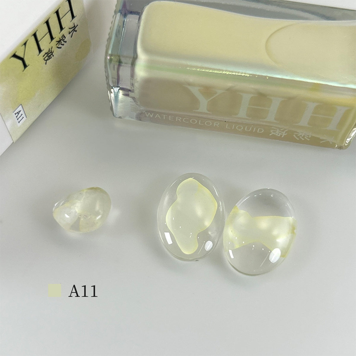 YHH blooming ink A11 pale cream yellow watercolor nail ink swatch, soft light yellow blooming nail art shade