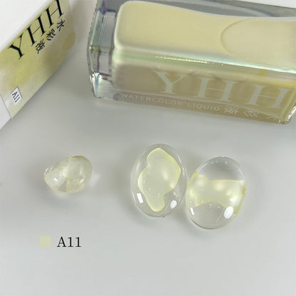 YHH blooming ink A11 pale cream yellow watercolor nail ink swatch, soft light yellow blooming nail art shade