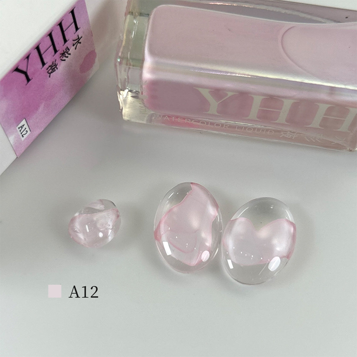 YHH blooming ink A12 sheer pink nude watercolor blooming nail ink swatch, delicate pale pink nude nail design