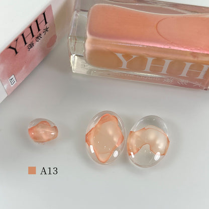 YHH blooming ink A13 warm apricot orange watercolor nail ink swatch, soft peachy orange morandi blooming shade