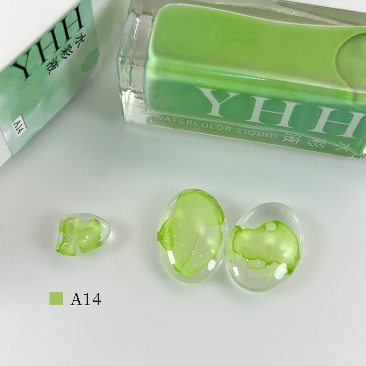 YHH blooming ink A14 fresh lime green watercolor blooming nail ink swatch, bright light green nail art