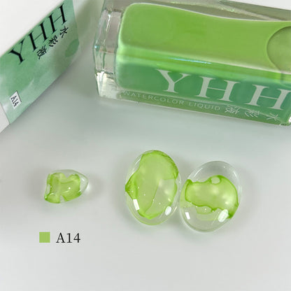 YHH blooming ink A14 fresh lime green watercolor blooming nail ink swatch, bright light green nail art
