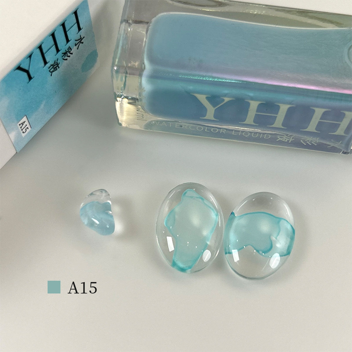 YHH blooming ink A15 icy sky blue watercolor nail ink swatch, translucent pale blue blooming nail ink
