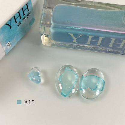 YHH blooming ink A15 icy sky blue watercolor nail ink swatch, translucent pale blue blooming nail ink
