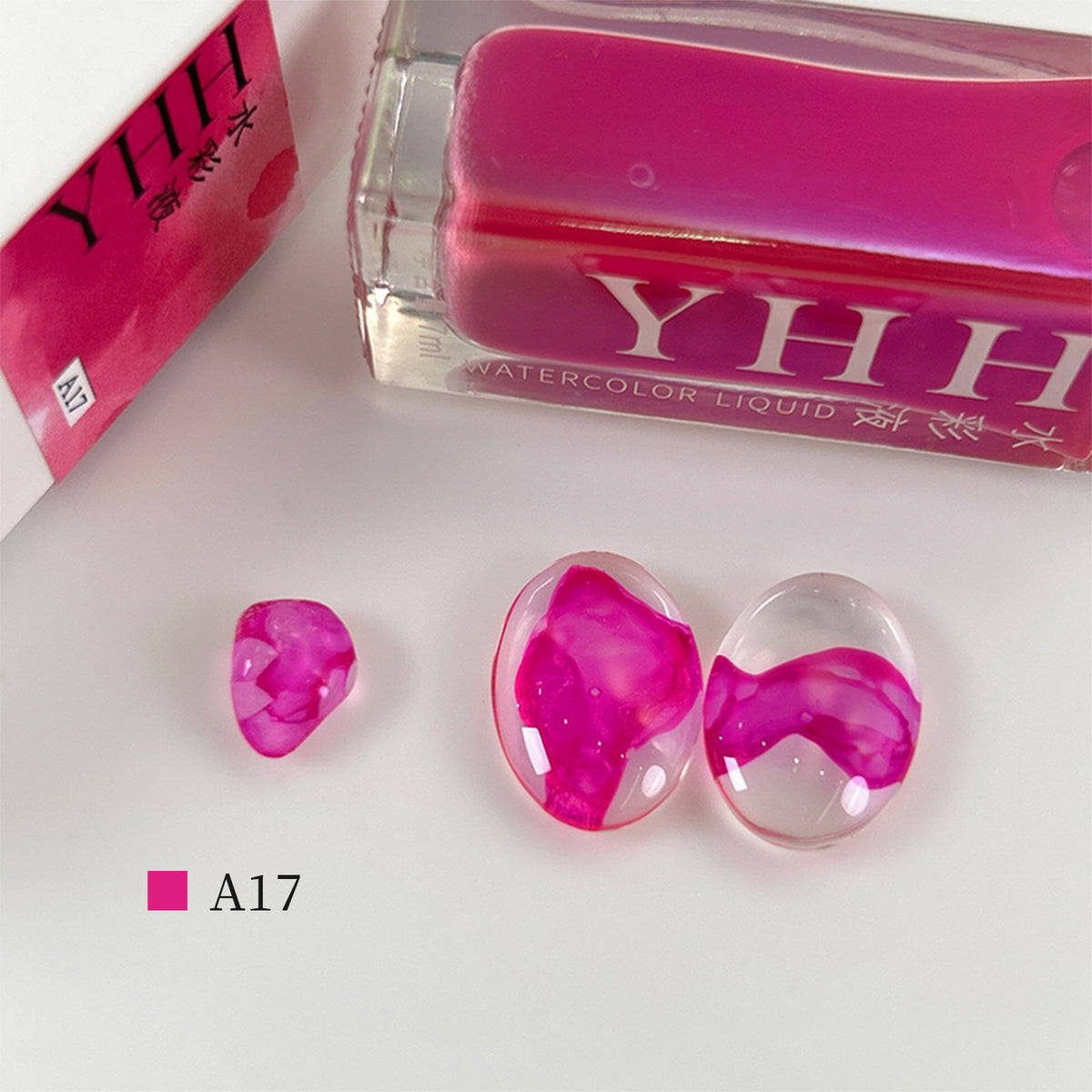 YHH blooming ink A17 fluorescent fuchsia pink watercolor nail ink swatch, vivid neon hot pink blooming nail art
