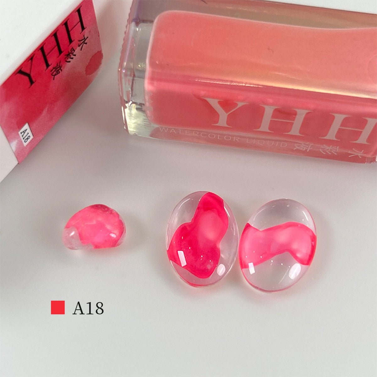 YHH blooming ink A18 bright peach pink watercolor blooming nail ink swatch, juicy warm pink nail shade