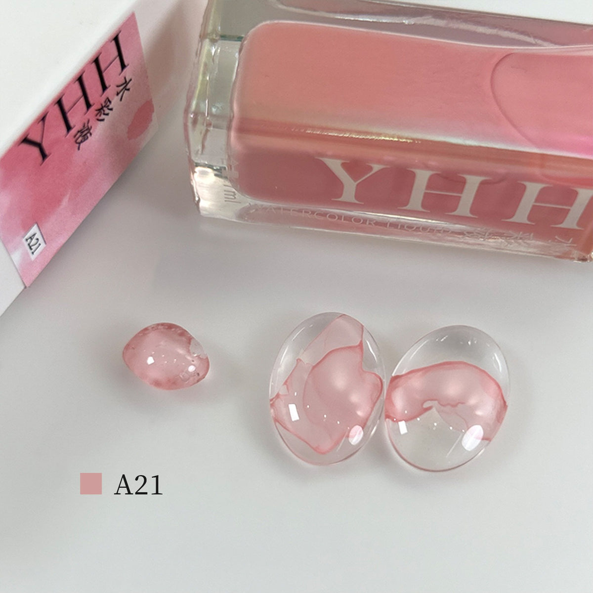 YHH blooming ink A21 dusty beige pink watercolor nail ink swatch, muted dusty pink morandi blooming shade