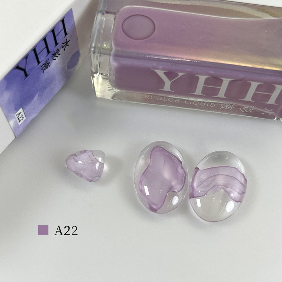 YHH blooming ink A22 dusty lilac watercolor blooming nail ink swatch, muted greyish purple nail design