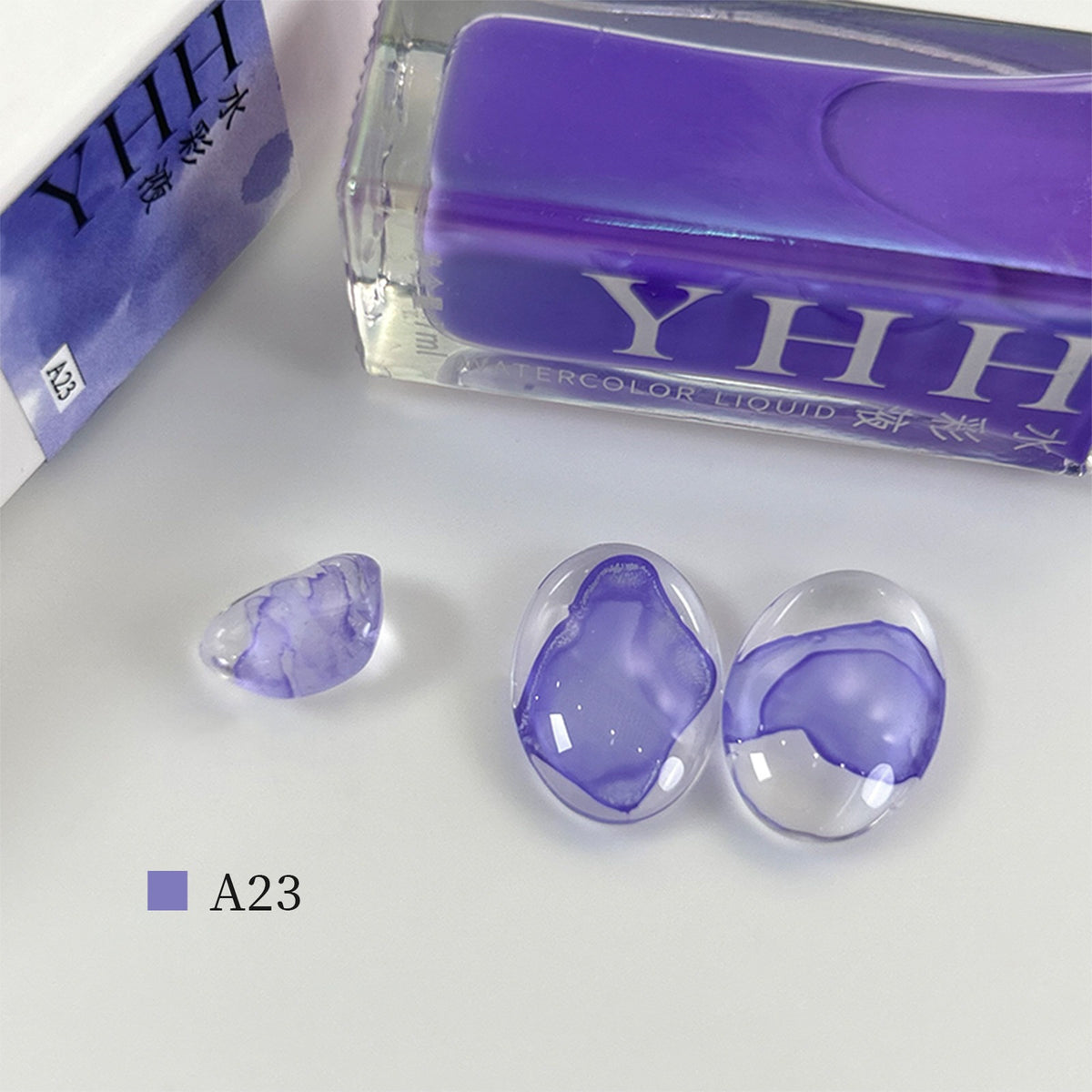 YHH blooming ink A23 sheer light purple watercolor blooming nail ink swatch, pale transparent purple nail ink