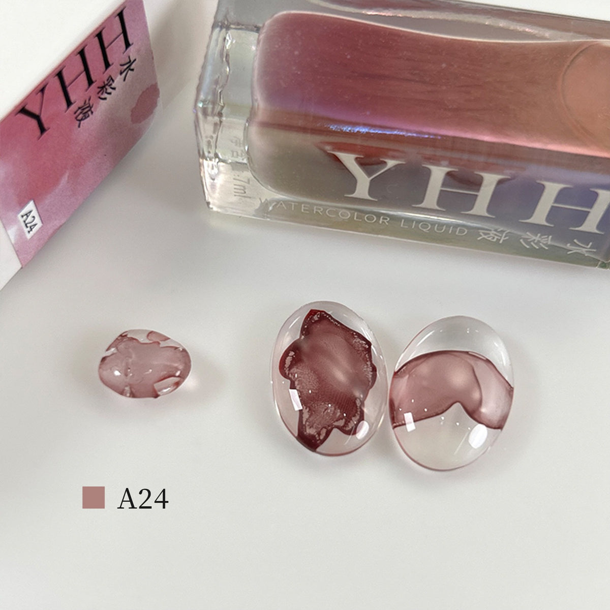 YHH blooming ink A24 dusty rose brown watercolor nail ink swatch, earthy muted rose brown morandi shade