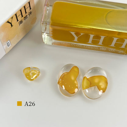YHH blooming ink A26 amber honey yellow watercolor nail ink swatch, translucent honey amber blooming ink