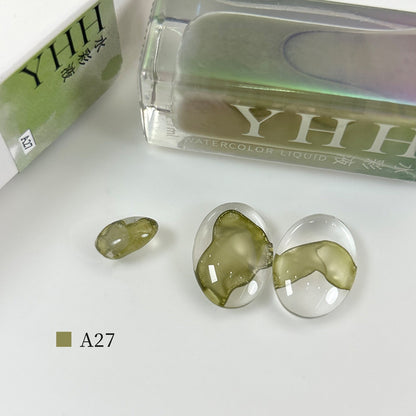 YHH blooming ink A27 olive gray green watercolor blooming nail ink swatch, muted earthy olive morandi shade