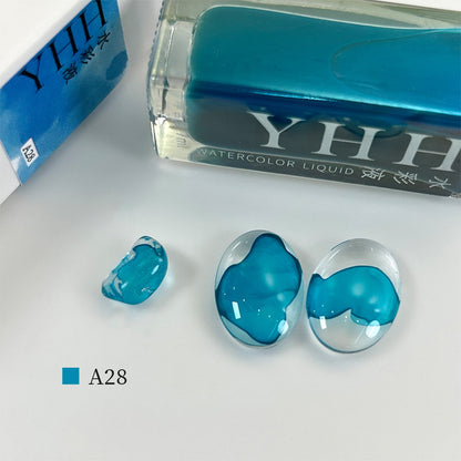 YHH blooming ink A28 turquoise lake blue watercolor nail ink swatch, bright cyan blue blooming nail art