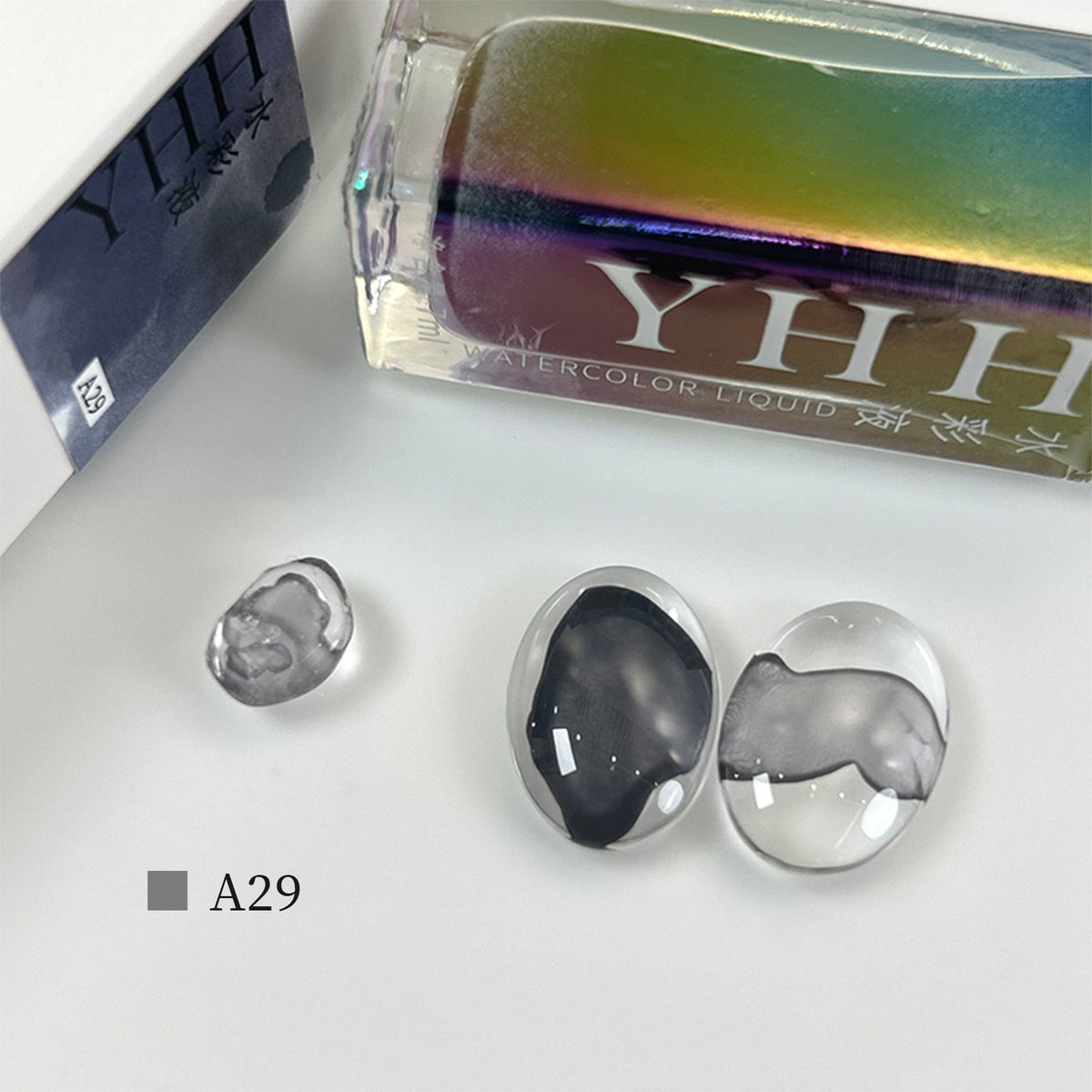 YHH blooming ink A29 smoky gray transparent watercolor nail ink swatch, sheer smoke grey for gradient nail