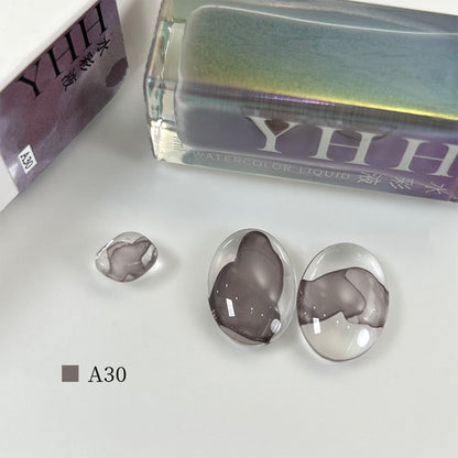 YHH blooming ink A30 cool taupe gray watercolor blooming nail ink swatch, neutral cool grey brown nail shade