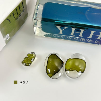 YHH blooming ink A32 matcha olive green watercolor blooming nail ink swatch, muted matcha morandi green nail art