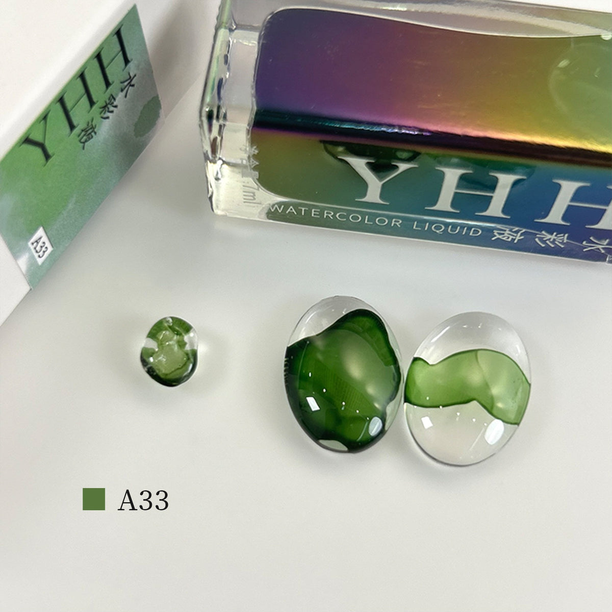 YHH blooming ink A33 dark emerald green watercolor nail ink swatch, deep forest green blooming nail ink