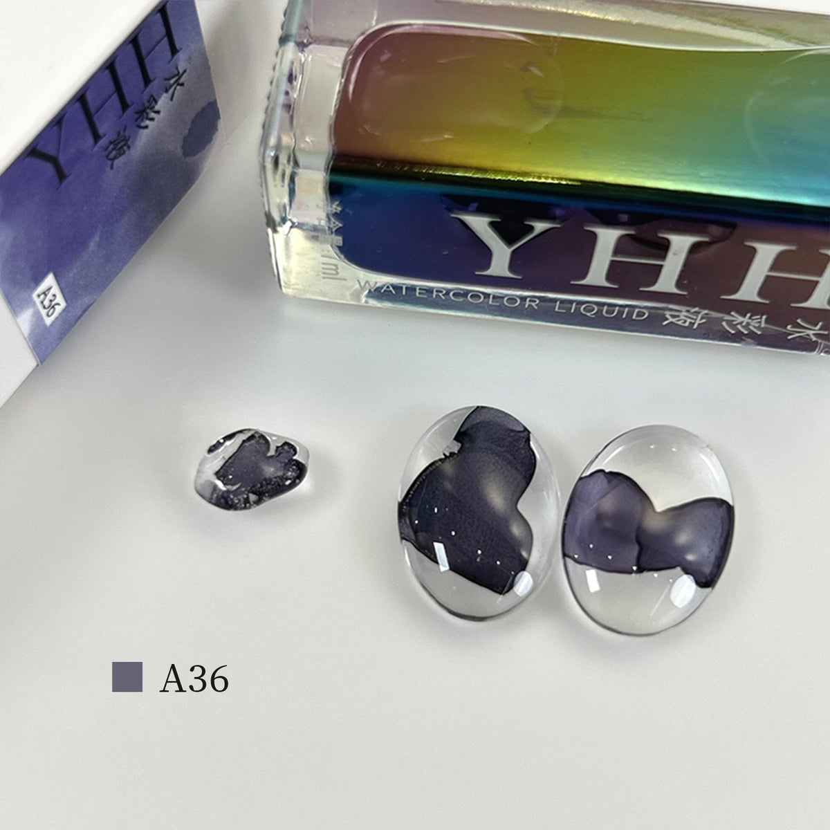 YHH blooming ink A36 dark plum brown watercolor blooming nail ink swatch, deep plum brown smoke nail art