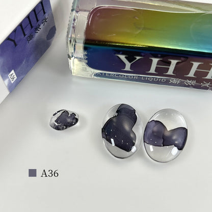 YHH blooming ink A36 dark plum brown watercolor blooming nail ink swatch, deep plum brown smoke nail art