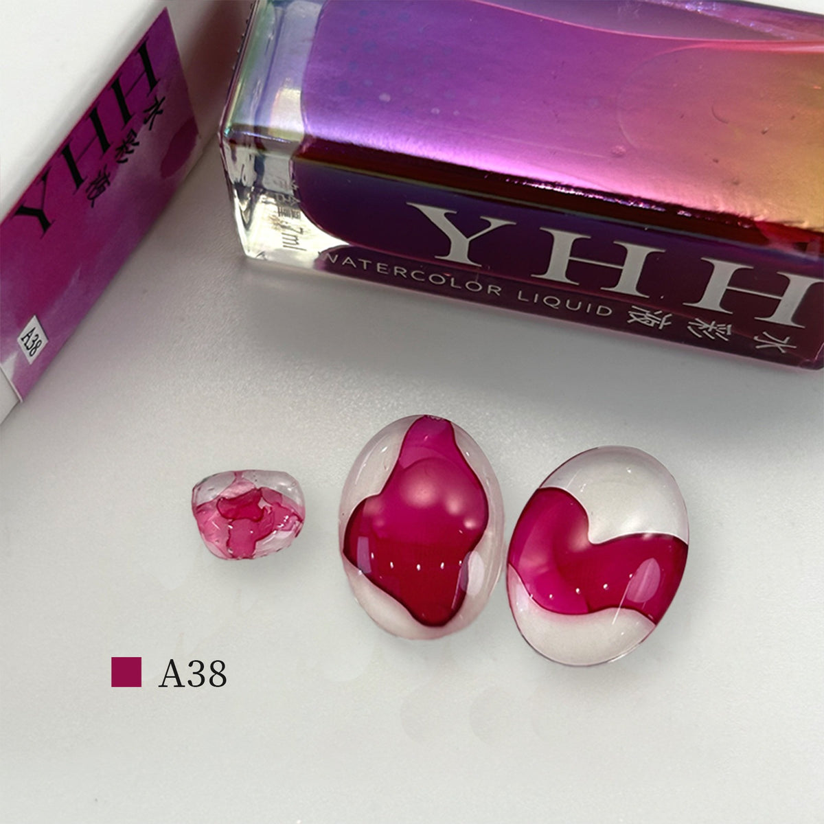 YHH blooming ink A38 magenta wine pink watercolor blooming nail ink swatch, deep fuchsia wine nail shade