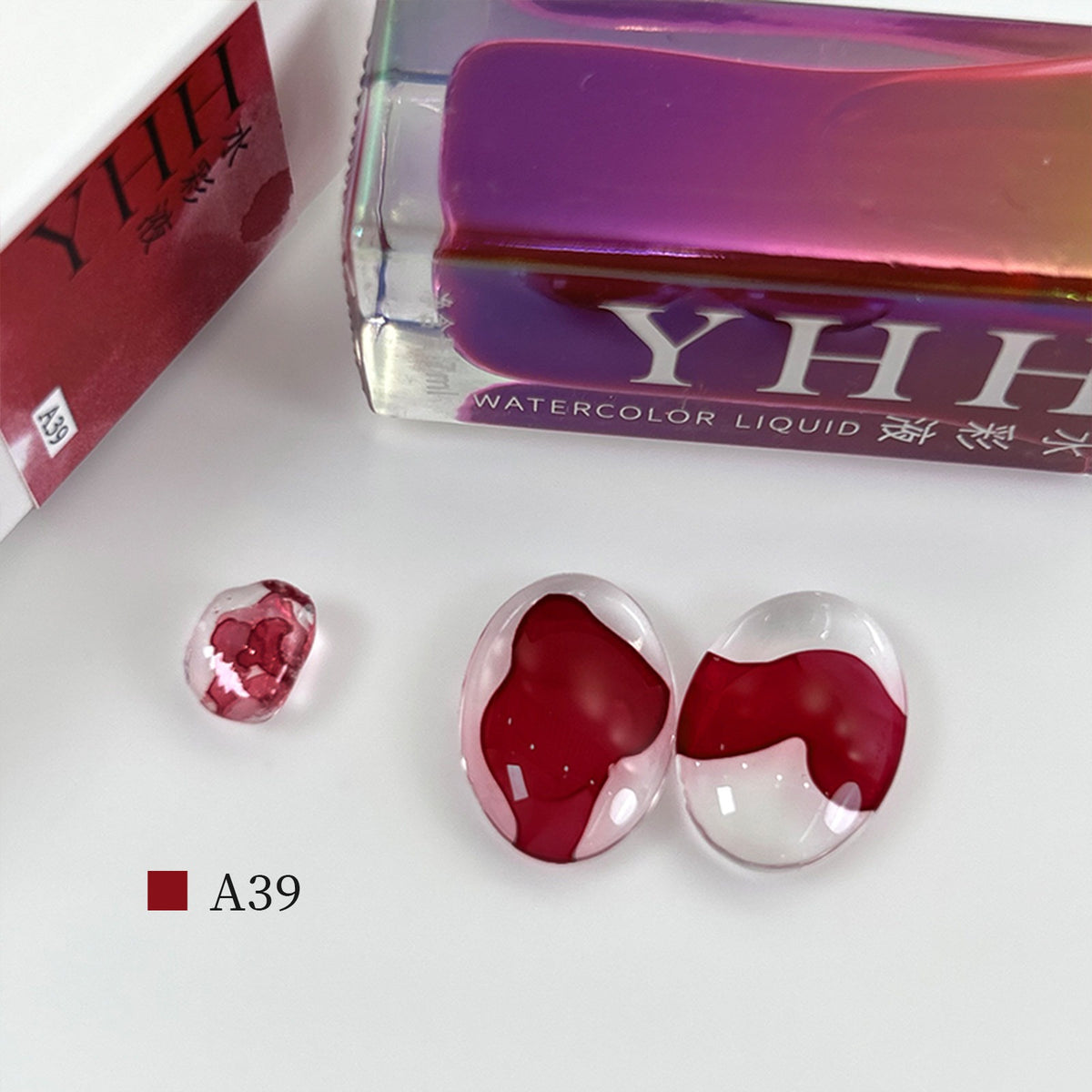 YHH blooming ink A39 classic burgundy red watercolor nail ink swatch, elegant wine red blooming nail art