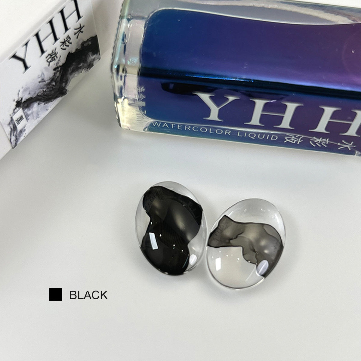 YHH blooming ink solid black watercolor blooming nail ink swatch, pure black ink for smoke and cloud nail art