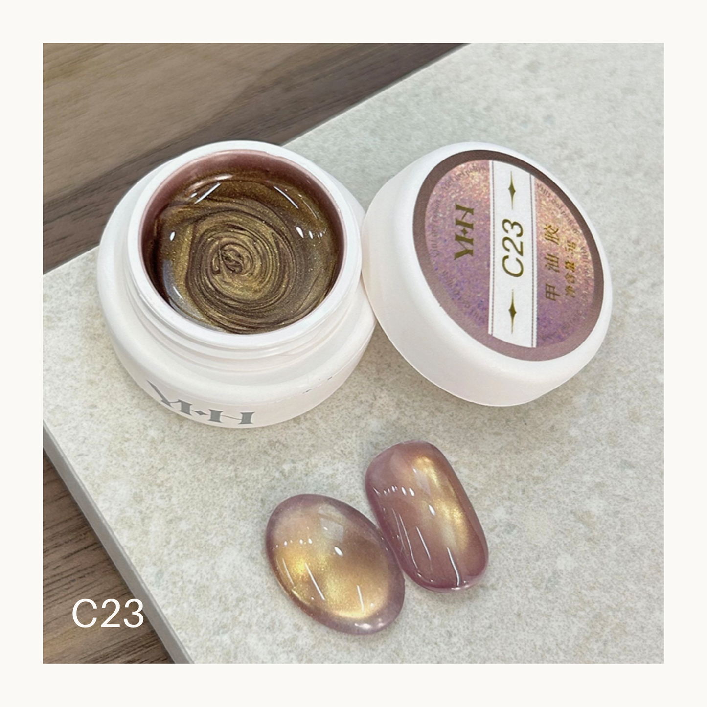 YHH C23 gold bronze chameleon cat eye gel, magnetic shimmer pot gel with warm metallic glow for nail art