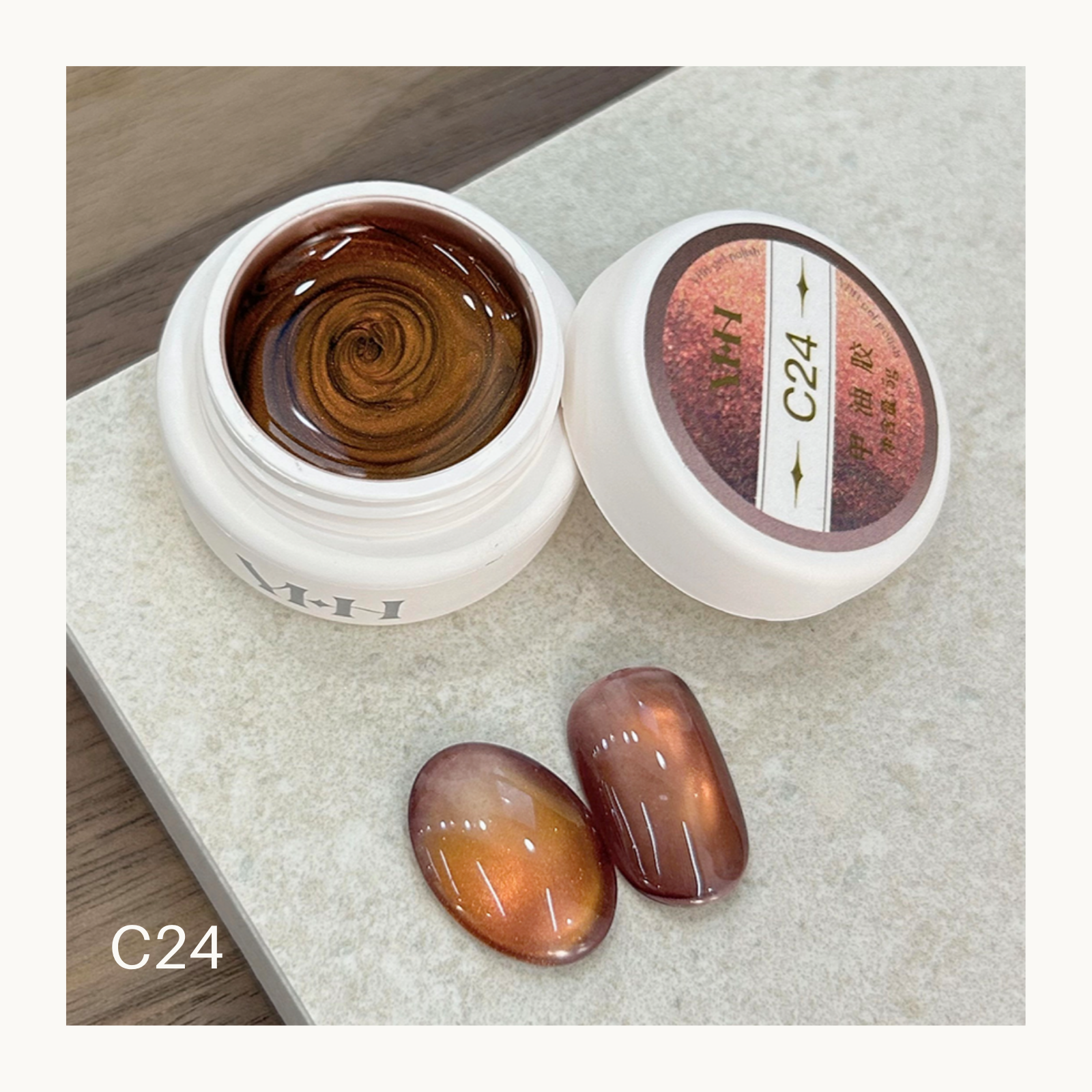 YHH C24 copper amber cat eye gel, magnetic shimmer nail gel with rich warm metallic effect