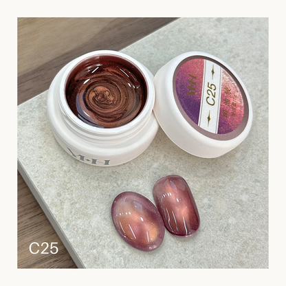 YHH C25 rose copper shimmer cat eye gel in pot, magnetic metallic nail gel for dimensional nail designs