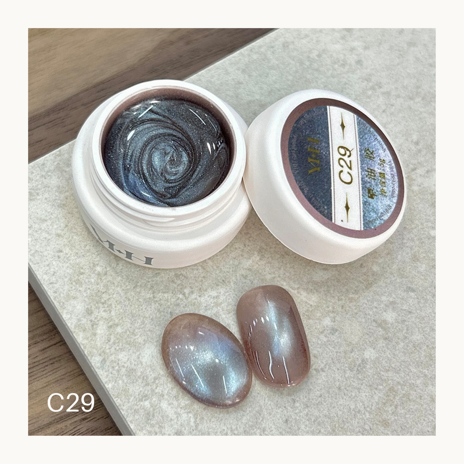 YHH C29 steel blue metallic cat eye gel, magnetic shimmer nail gel with cool chrome effect