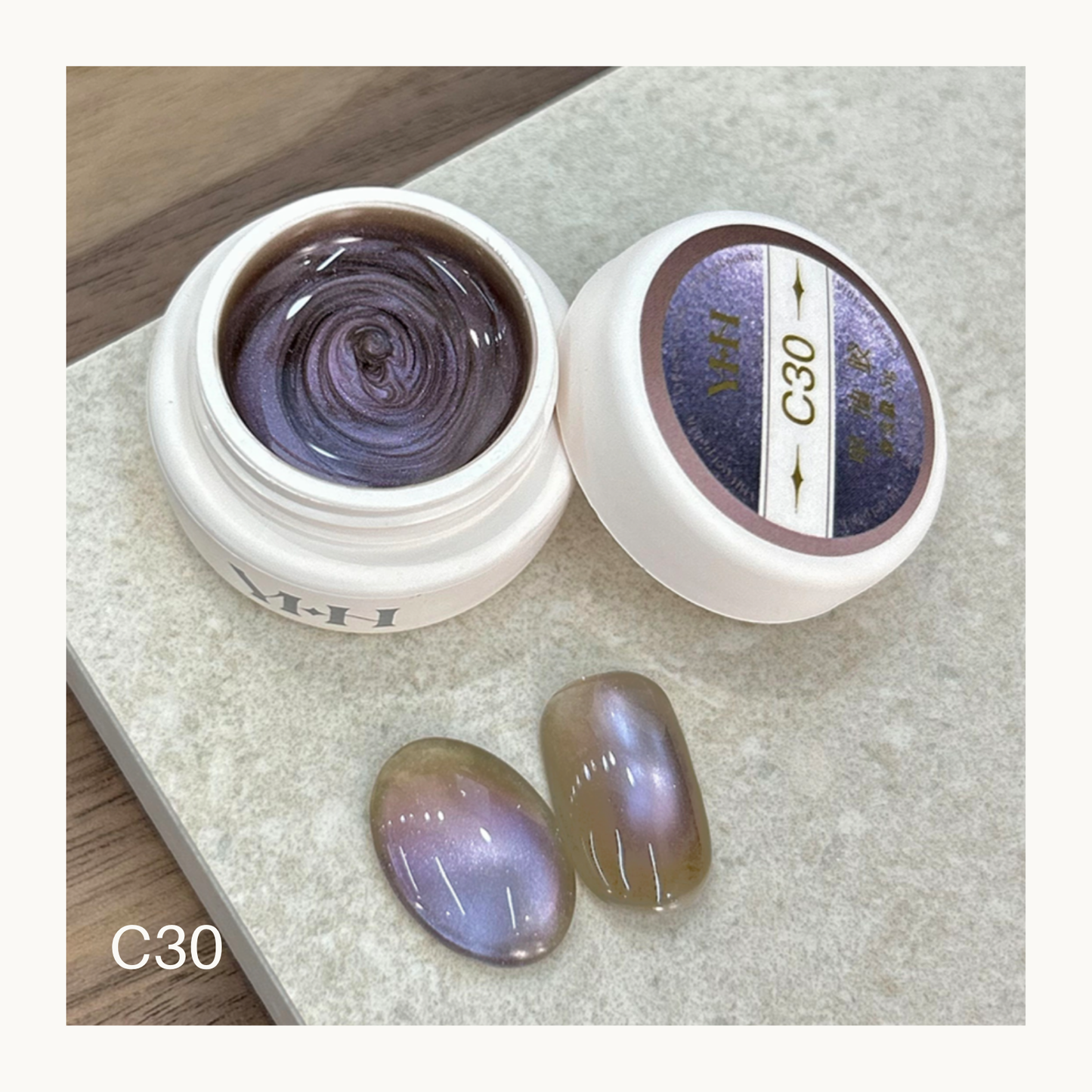 YHH C30 lilac galaxy cat eye gel in pot, magnetic shimmer nail gel with soft iridescent effect